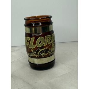 Siesta Ware Brown FLORIDA Toothpick Shot Barrel Glass Wood Handle Gold Trim 4 oz